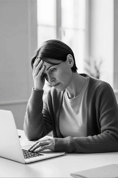Person at laptop looking at an outdated website