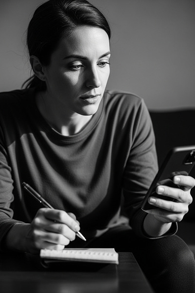 Person checking website on laptop with checklist