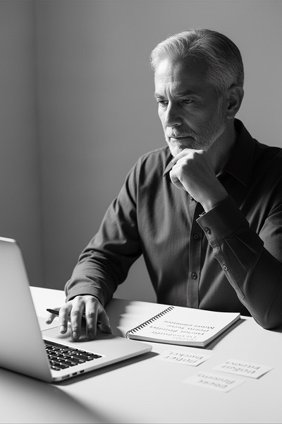 Nonprofit leader reviewing budget and strategy documents