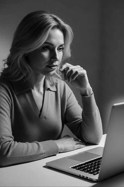 Nonprofit professional reviewing LinkedIn feed on laptop