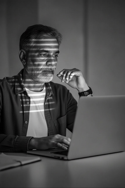 Team collaborating around laptop