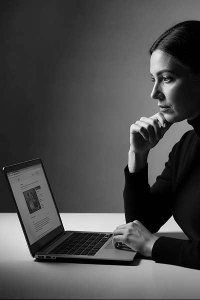 Person looking at an old computer screen with a nonprofit website